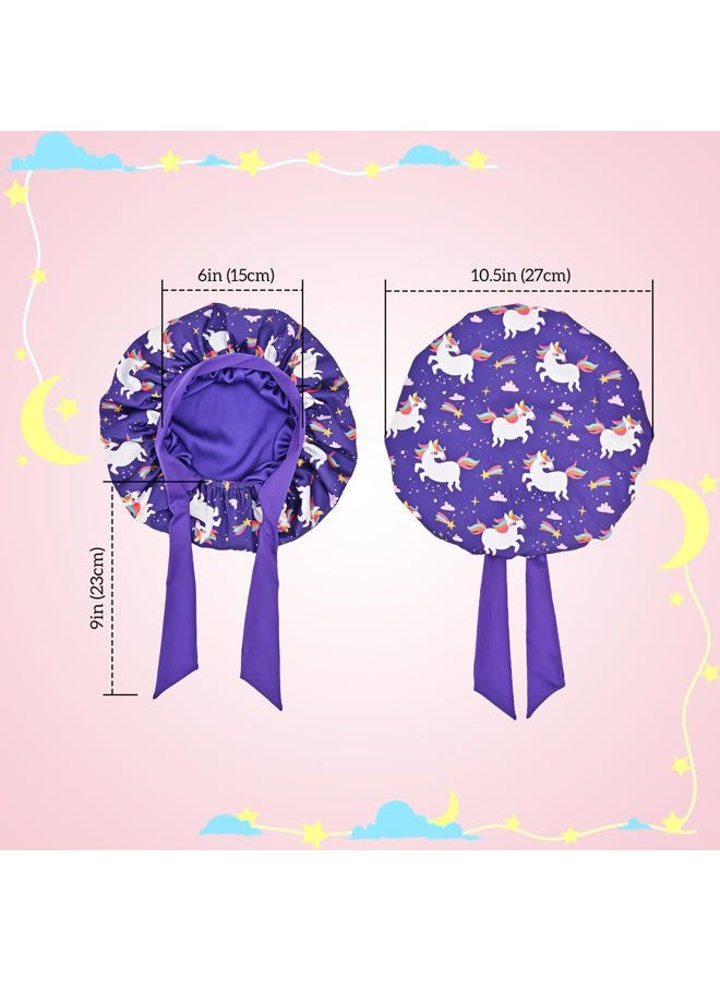 Lolalet 2 PCS Kids Bonnets for Girls, Reversible Silk Bonnet for Sleeping Satin Bonnet Cap with Wide Elastic Band -Purple & Pink  - Image 4