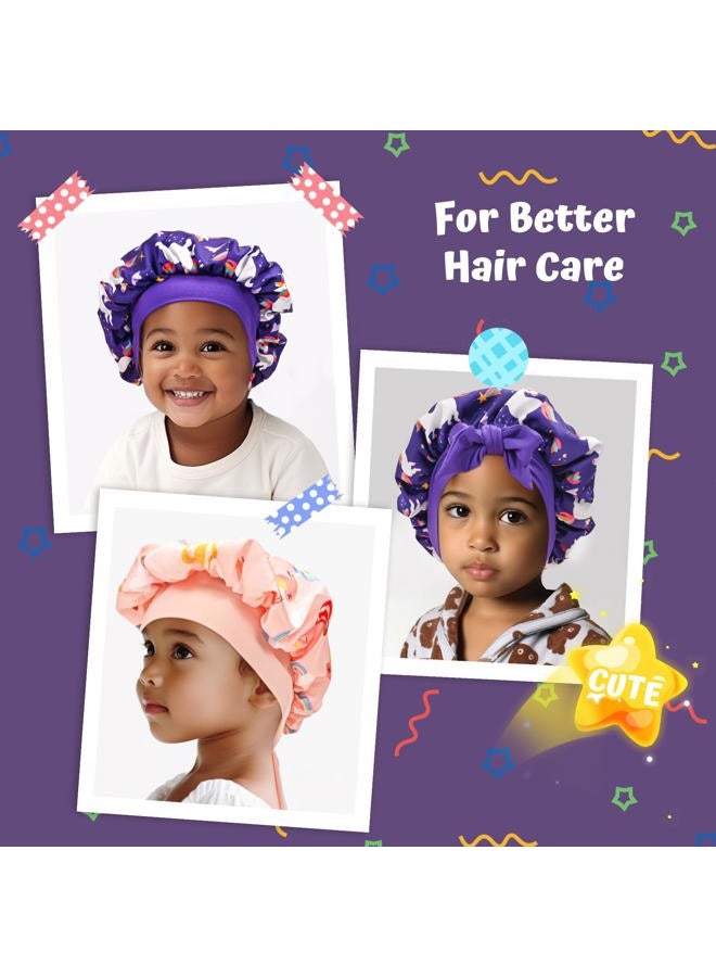 Lolalet 2 PCS Kids Bonnets for Girls, Reversible Silk Bonnet for Sleeping Satin Bonnet Cap with Wide Elastic Band -Purple & Pink  - Image 5