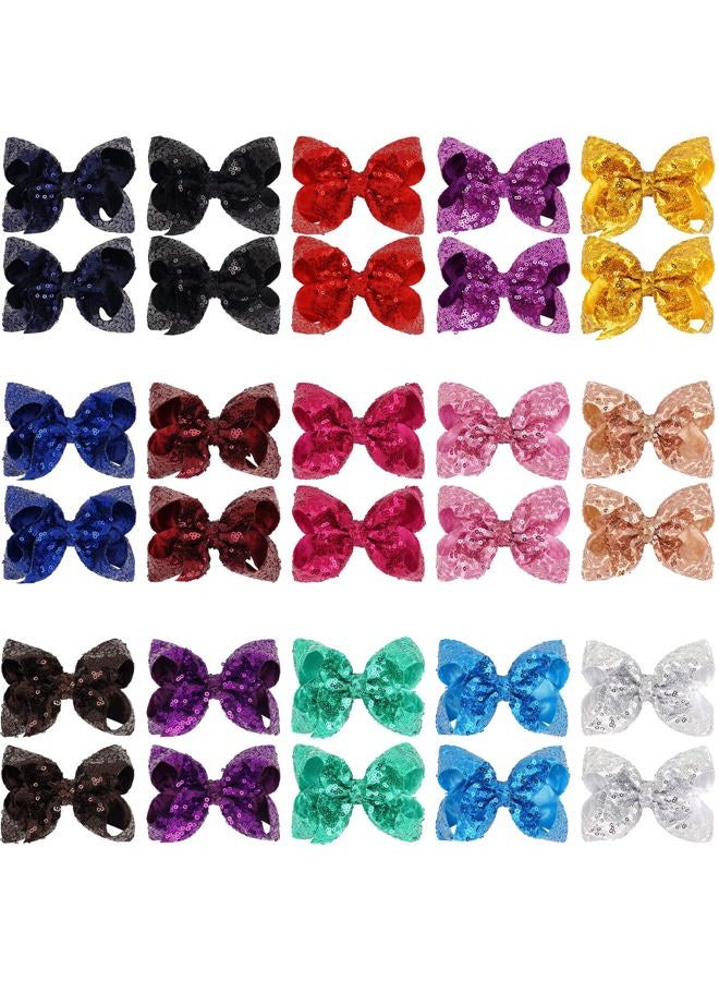 DED 30pcs Sparkly Hair Bows Clips 4 inch Glitter Sequin Bow Alligator Clips Baby Hair Accessories for Baby Girls Children Kids(15 Pair) - Image 2
