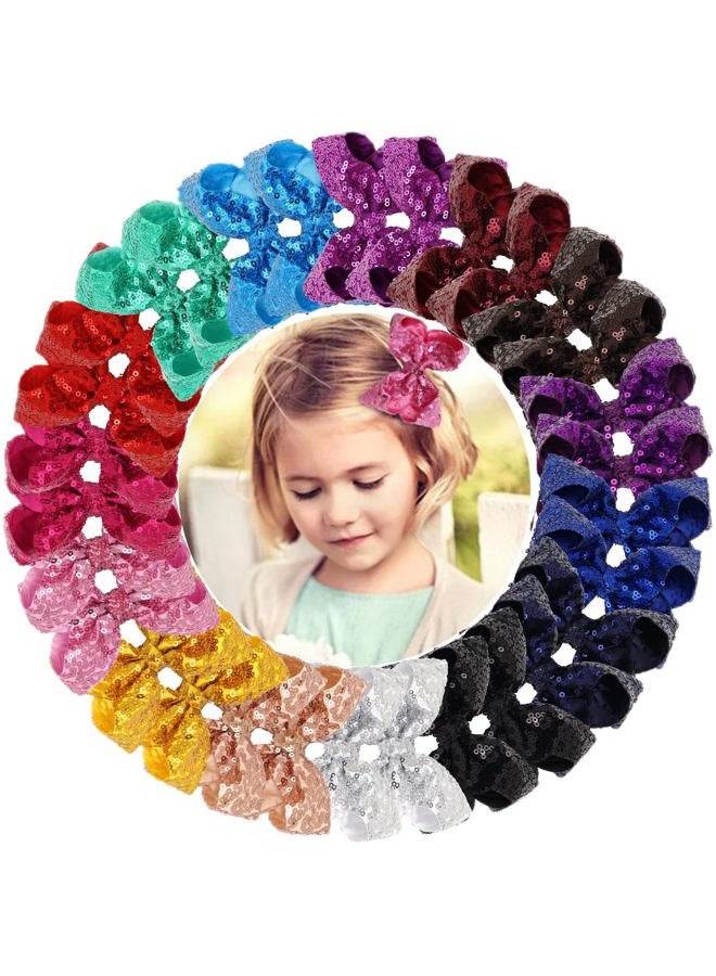 DED 30pcs Sparkly Hair Bows Clips 4 inch Glitter Sequin Bow Alligator Clips Baby Hair Accessories for Baby Girls Children Kids(15 Pair) - Image 1
