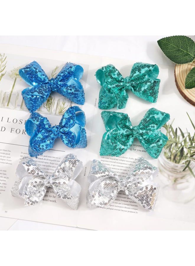 DED 30pcs Sparkly Hair Bows Clips 4 inch Glitter Sequin Bow Alligator Clips Baby Hair Accessories for Baby Girls Children Kids(15 Pair) - Image 5