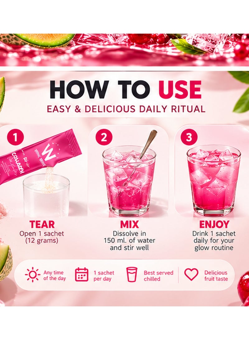 Wink White Collagen Pink Glow Plus – 15 Sachets (12g Each) | 10,000mg Collagen, L-Glutathione, Melon & Tomato Extracts for Radiant & Youthful Skin - Image 3