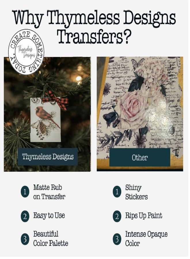 Thymeless Designs Rub on Transfers for Crafts and Furniture | 3 Sheets 6”x 12” | Home Decor Transfers | Furniture and Craft Decals | (Cozy Christmas) - Image 2