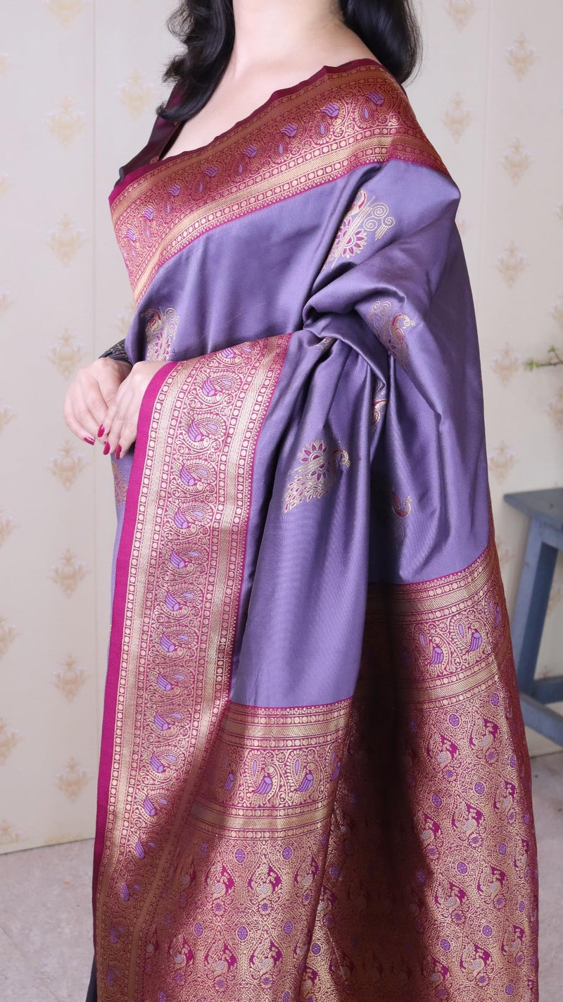 SGF11 Women's Kanjivaram Pure Soft Silk Saree With Blouse Piece (Lavender) - Image 5