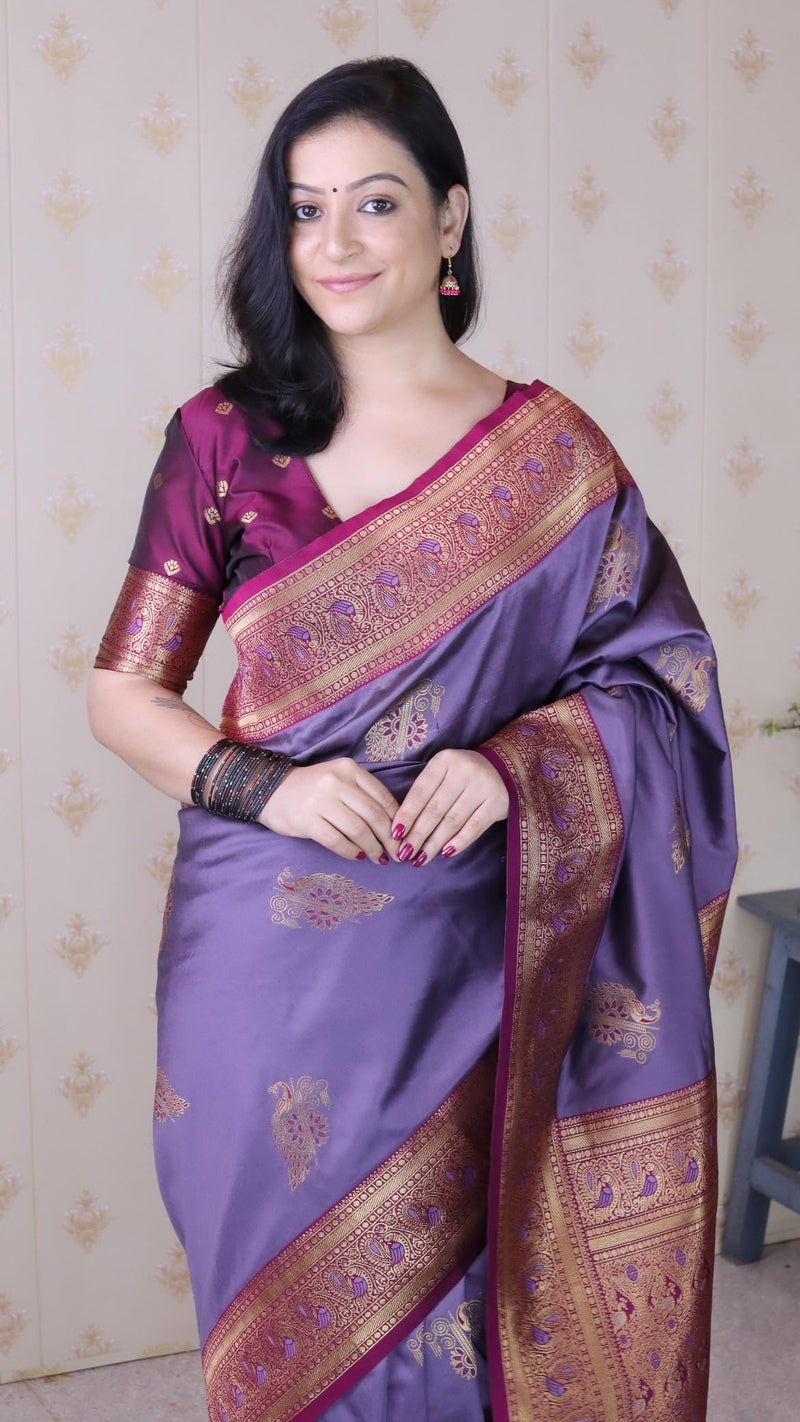 SGF11 Women's Kanjivaram Pure Soft Silk Saree With Blouse Piece (Lavender) - Image 3