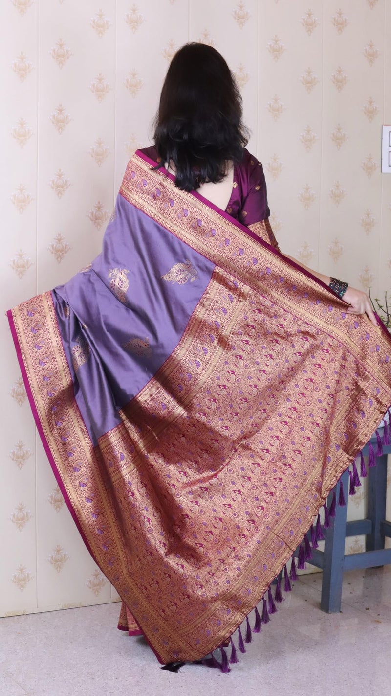 SGF11 Women's Kanjivaram Pure Soft Silk Saree With Blouse Piece (Lavender) - Image 4