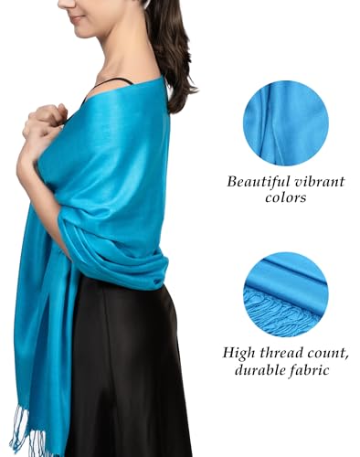 Achillea Soft Silky Pashmina Scarf for Women – Shawl Wrap for Evening Dresses, Bridesmaids, Weddings & Everyday Wear (Turquoise) - Image 3