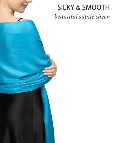 Achillea Soft Silky Pashmina Scarf for Women – Shawl Wrap for Evening Dresses, Bridesmaids, Weddings & Everyday Wear (Turquoise) - Image 4