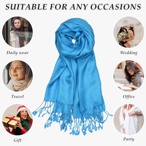 Achillea Soft Silky Pashmina Scarf for Women – Shawl Wrap for Evening Dresses, Bridesmaids, Weddings & Everyday Wear (Turquoise) - Image 5