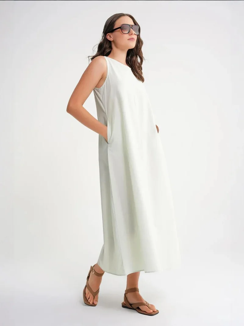 Mixray Sage Green MIXRAY Maxi poplin dress with pockets for Women | Best Price UAE