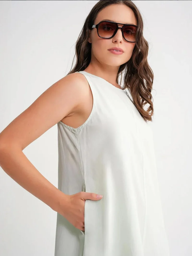 Mixray Sage Green MIXRAY Maxi poplin dress with pockets for Women | Best Price UAE