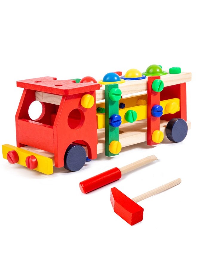 Wooden Multicolored Reassembly Screw Car With Screw Hammer and Balls Learning Educational Toy Knock Tinker Toy For Kids Montessori Learning Activitie