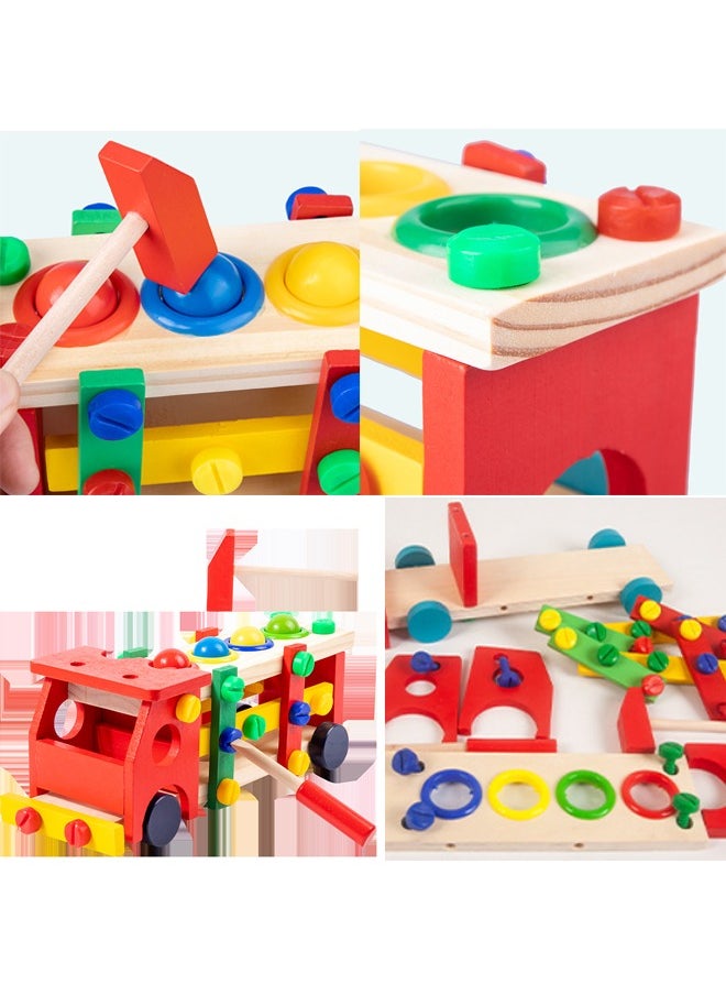Wooden Multicolored Reassembly Screw Car With Screw Hammer and Balls Learning Educational Toy Knock Tinker Toy For Kids Montessori Learning Activitie