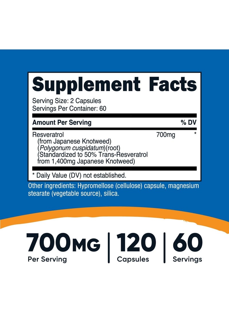 Nutricost Resveratrol 700mg; 120 Capsules - 50% Trans-Resveratrol - Image 2