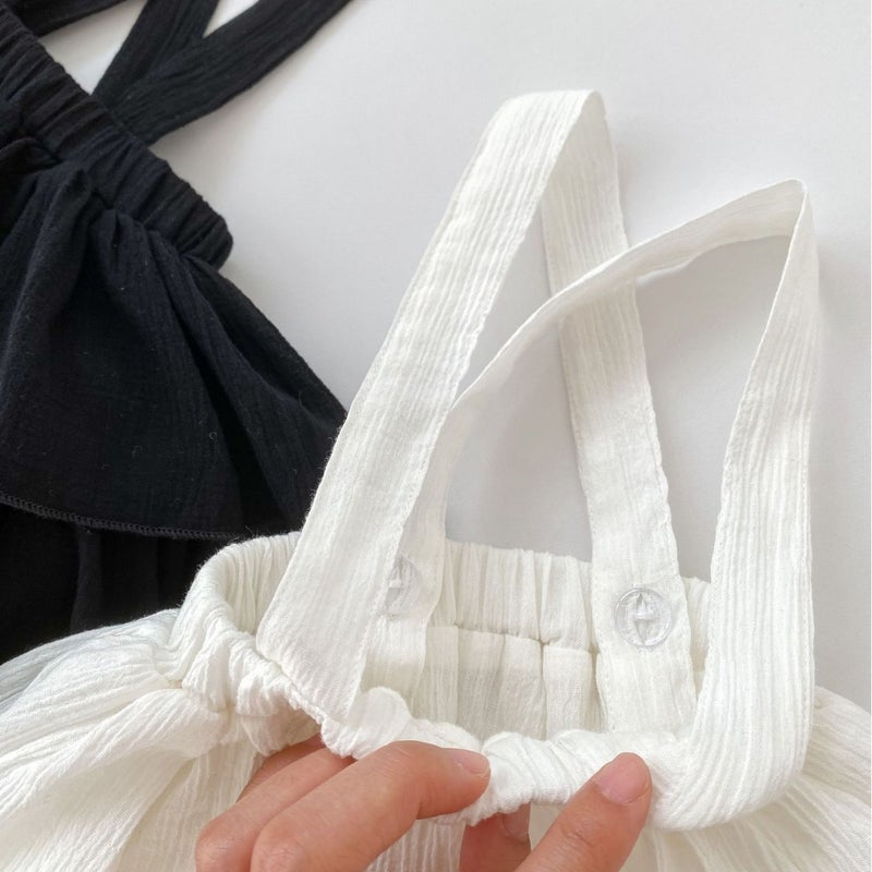 Girls Ruffle-Edge Suspender Skirt Solid Color White  - Image 4