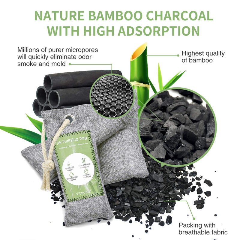 Vitscan 12 Pack Bamboo Charcoal Air Purifying Bag, Activated Charcoal Bags Odor Absorber, Moisture Absorber, Natural Car Air Freshener, Shoe Deodorizer, Odor Eliminators For Home, Pet, Closet (8x50g, 4x200g)  - Image 2
