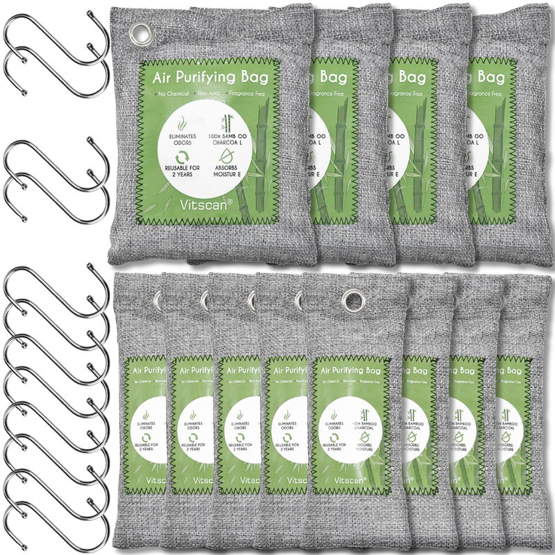 Vitscan 12 Pack Bamboo Charcoal Air Purifying Bag, Activated Charcoal Bags Odor Absorber, Moisture Absorber, Natural Car Air Freshener, Shoe Deodorizer, Odor Eliminators For Home, Pet, Closet (8x50g, 4x200g)  - Image 1