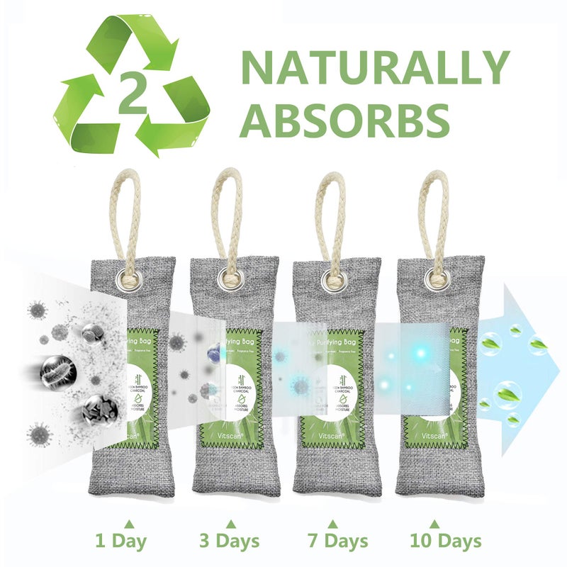 Vitscan 12 Pack Bamboo Charcoal Air Purifying Bag, Activated Charcoal Bags Odor Absorber, Moisture Absorber, Natural Car Air Freshener, Shoe Deodorizer, Odor Eliminators For Home, Pet, Closet (8x50g, 4x200g)  - Image 5