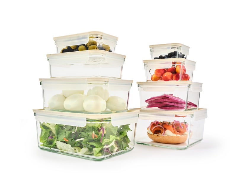 Glasslock Sens 16Pcs Glass Food Storage Set â€“ Airtight & Leakproof, 8 Different Sizes, Anti Slip Lid, Microwave & Oven Safe, Perfect for Meal prep, Lunch Box, Nestable & Stackable, Pantry Storage - Image 1