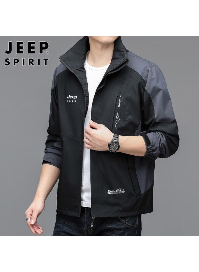 JEEP SPIRIT Jeep Spirit Jacket For Men, Spring And Autumn Windproof Coat For Men And Women, Black/dark Gray, Size L  - Image 2