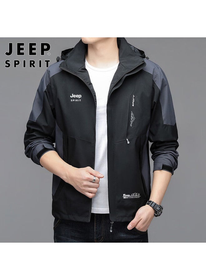 JEEP SPIRIT Jeep Spirit Jacket For Men, Spring And Autumn Windproof Coat For Men And Women, Black/dark Gray, Size L  - Image 3