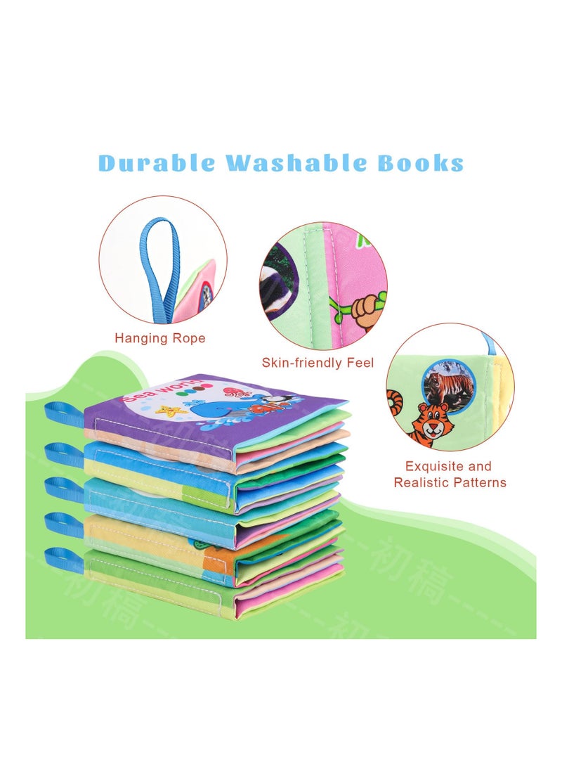 SYOSI Baby Bath Books, Non-Toxic, Waterproof and Durable, Soft Fabric, for Baby Infant Toddler Kids, Bathtub Pool and Early Education First Toys for Infant Newborn Baby Toddlers Kids Birthday Gifts(5PCS ) - Image 3
