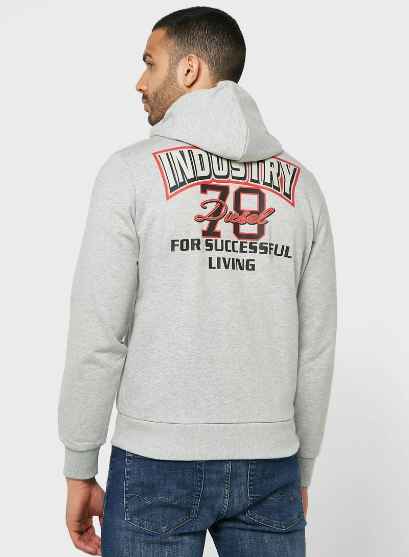 DIESEL Logo Hooded Neck Sweatshirt