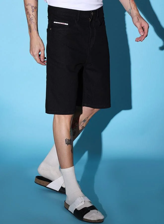The Indian Garage Co Men Black Regular Fit Solid Shorts