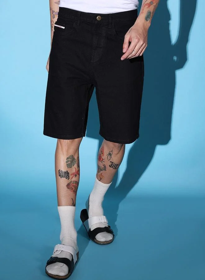 The Indian Garage Co Men Black Regular Fit Solid Shorts
