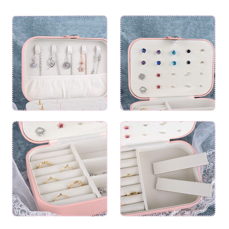 Wolfteeth Jewelry Box Necklace Ring Storage Organizer Earrings Holder Jewelry Case Portable Travel Jewelry Cabinet Gift Case for Women Double Layer Pink 503002 (Just Case) - Image 3