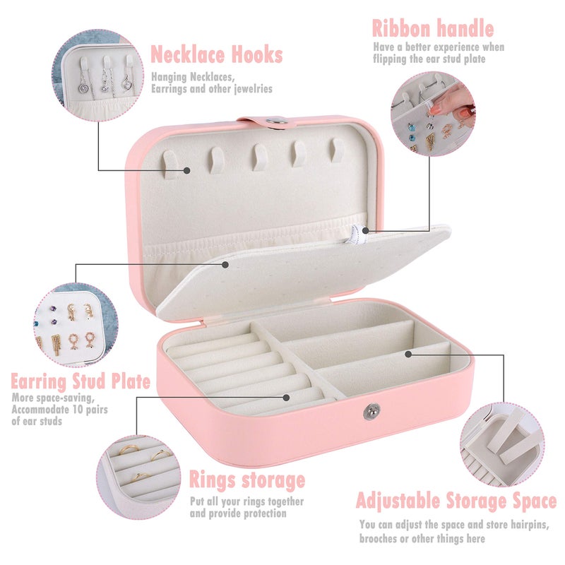 Wolfteeth Jewelry Box Necklace Ring Storage Organizer Earrings Holder Jewelry Case Portable Travel Jewelry Cabinet Gift Case for Women Double Layer Pink 503002 (Just Case) - Image 2