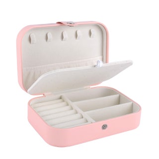 Wolfteeth Jewelry Box Necklace Ring Storage Organizer Earrings Holder Jewelry Case Portable Travel Jewelry Cabinet Gift Case for Women Double Layer Pink 503002 (Just Case)
