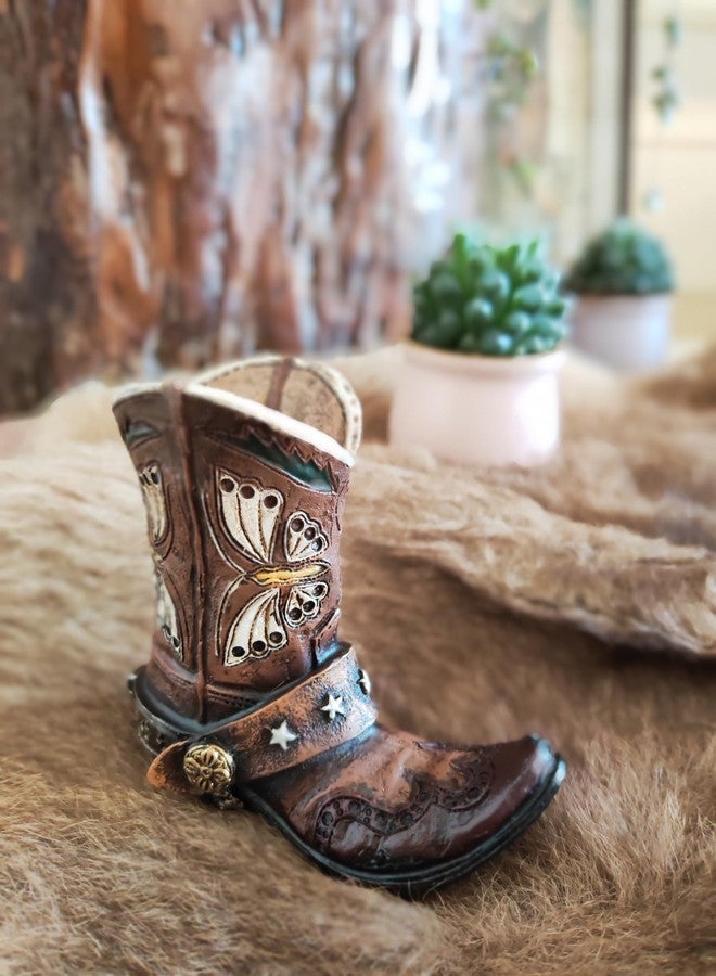 Eagrafts Rustic Decorative Western Cowboy Boot Pencil Pen Holder Vase Caddy Office Decoration (Reddish Brown) - Image 5