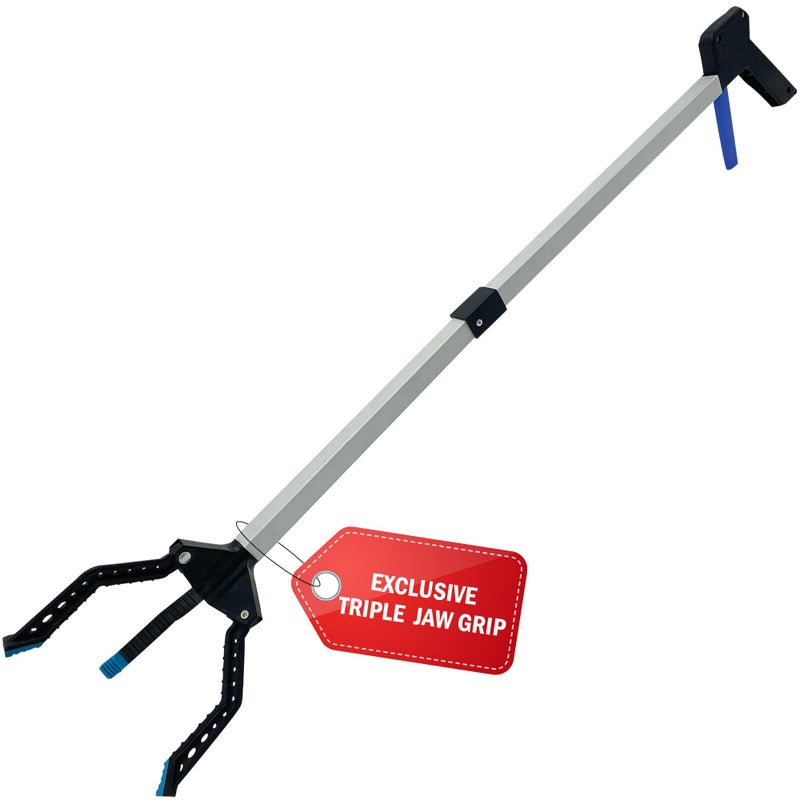 Luxet 3 Claw Grabber Reacher Tool Heavy Duty, 2025 Updated 32" Lightweight, Foldable, Wide Jaws, Steel Cable, Rubberized Strong Grip Garbage Trash Picker Upper Grabber for Seniors Pick Up Stick Pickup Tool - Image 1
