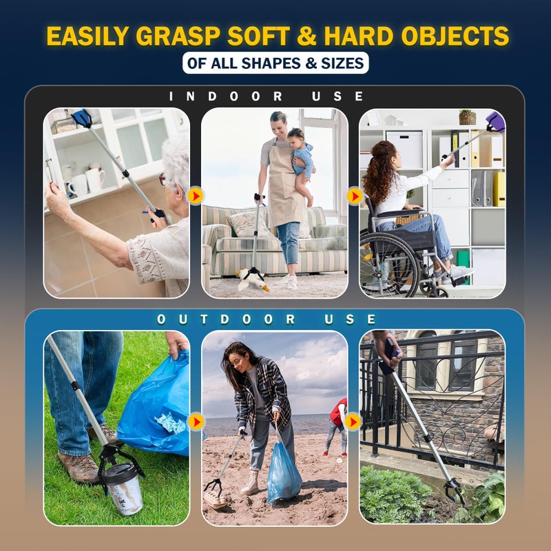 Luxet 3 Claw Grabber Reacher Tool Heavy Duty, 2025 Updated 32" Lightweight, Foldable, Wide Jaws, Steel Cable, Rubberized Strong Grip Garbage Trash Picker Upper Grabber for Seniors Pick Up Stick Pickup Tool - Image 3