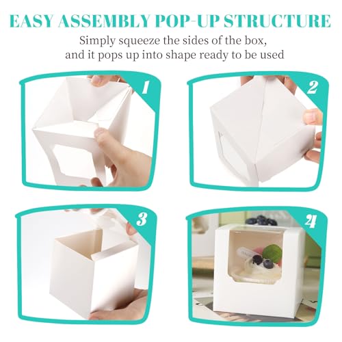 NPLUX 25 Pcs Cupcake Boxes Individual Cupcake Containers Pre-Assembled Single Cupcake Boxes 3.5"x3.5"x3.5" with 25 Pcs Inserts for Cupcakes Muffins Party Favors(White) - Image 5