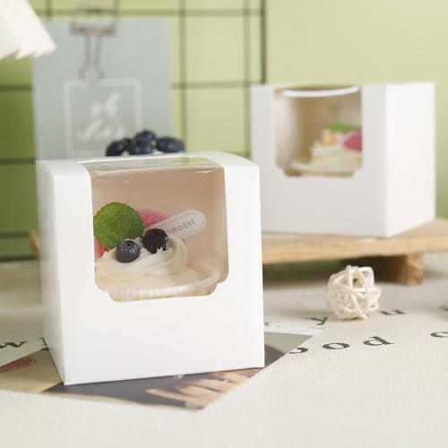NPLUX 25 Pcs Cupcake Boxes Individual Cupcake Containers Pre-Assembled Single Cupcake Boxes 3.5"x3.5"x3.5" with 25 Pcs Inserts for Cupcakes Muffins Party Favors(White) - Image 2