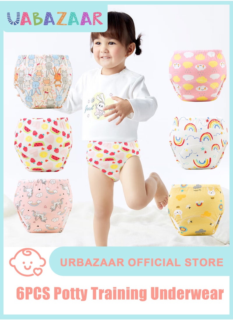 URbazaar Baby Potty Training Underwear for Boys and Girls, 6 Pack Absorbent Training Pants for Toddlers with Printed Reusable Cotton Toilet Training Pants for 12-18kg Kids (2-4 Years)  - Image 1