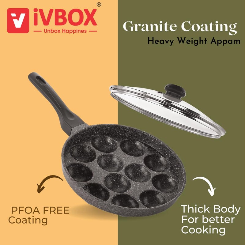 ivbox MAX-PRO Appam Pan Heavy-Weight Non-Stick appe Paniyarakkal Maker with Glass Lid, Cast Aluminium, Silver Grey - Image 3