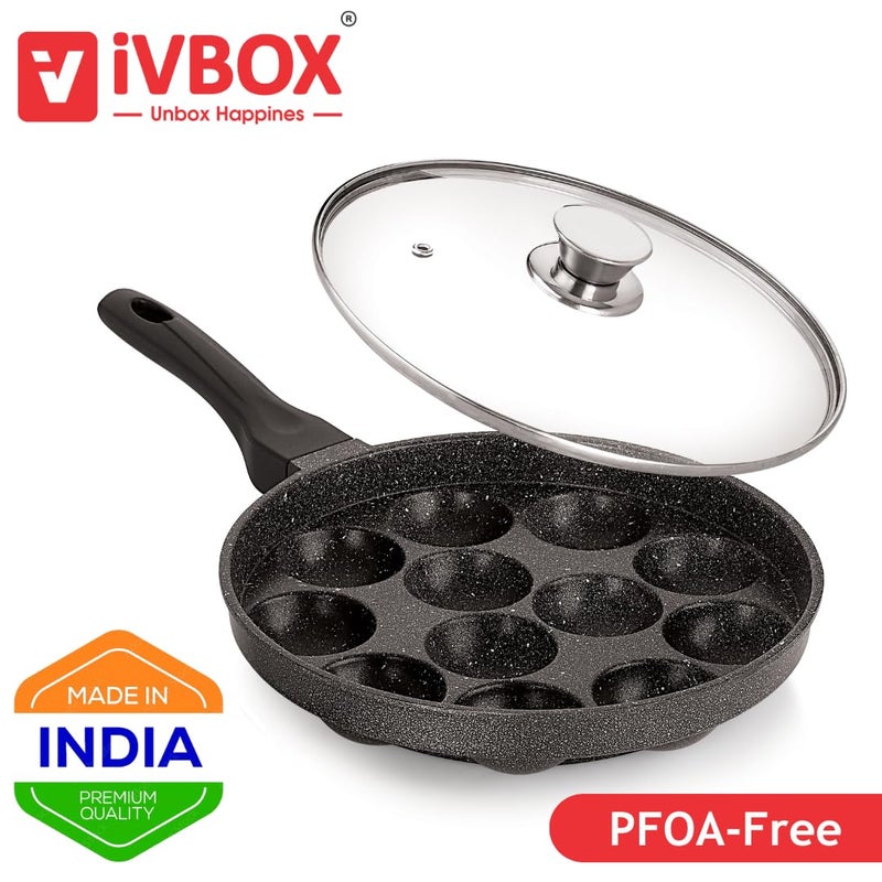 ivbox MAX-PRO Appam Pan Heavy-Weight Non-Stick appe Paniyarakkal Maker with Glass Lid, Cast Aluminium, Silver Grey - Image 5