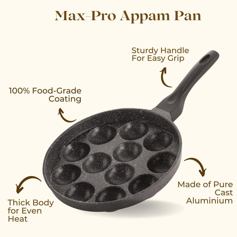 ivbox MAX-PRO Appam Pan Heavy-Weight Non-Stick appe Paniyarakkal Maker with Glass Lid, Cast Aluminium, Silver Grey - Image 4