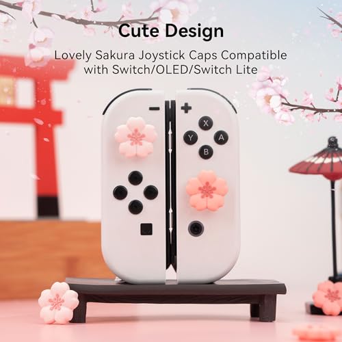 GeekShare 4PCS Silicone Joycon Thumb Grip Caps, Kawaii Cherry Blossom Joystick Cover Compatible with Switch/OLED/Switch Lite (Sakura) - Image 2