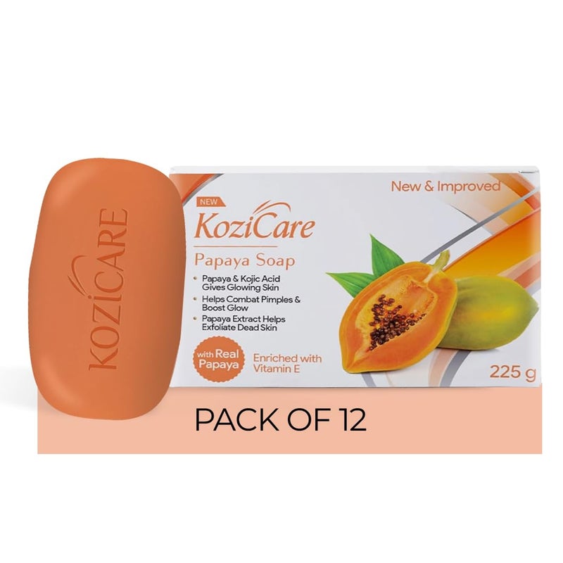 Kozicare Papaya Soap Dark Spot Remover Glowing Skin Kojic Acid Olive Oil Papaya Extract Moisturizing for Face Body Natural Brightening Papaya Soap for Men Women 75gm Pack of 12 - Image 1
