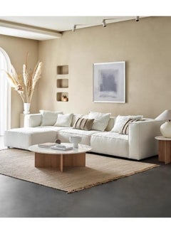 Nora Light Luxury L-Shape Linen Fabric Tofu Block Shaped Sofa with Pillow – Beige