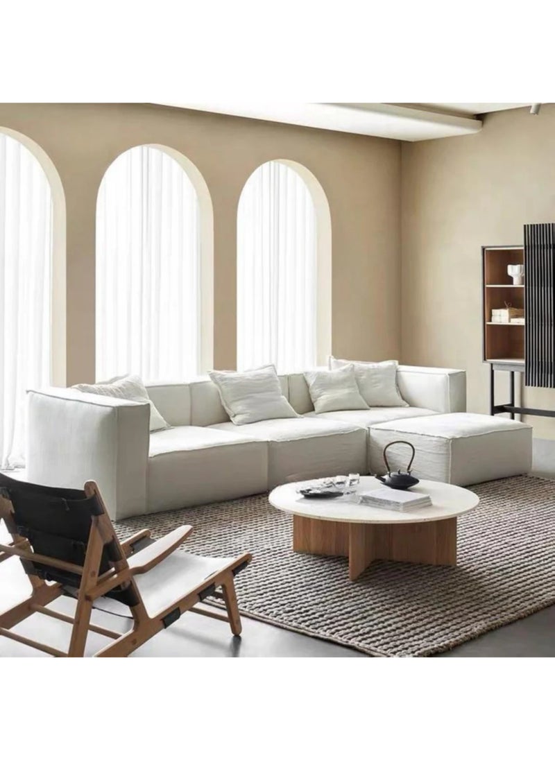 KARNAK - Nora Light Luxury L-Shape Linen Fabric Tofu Block Shaped Sofa with Pillow – Beige - Image 1