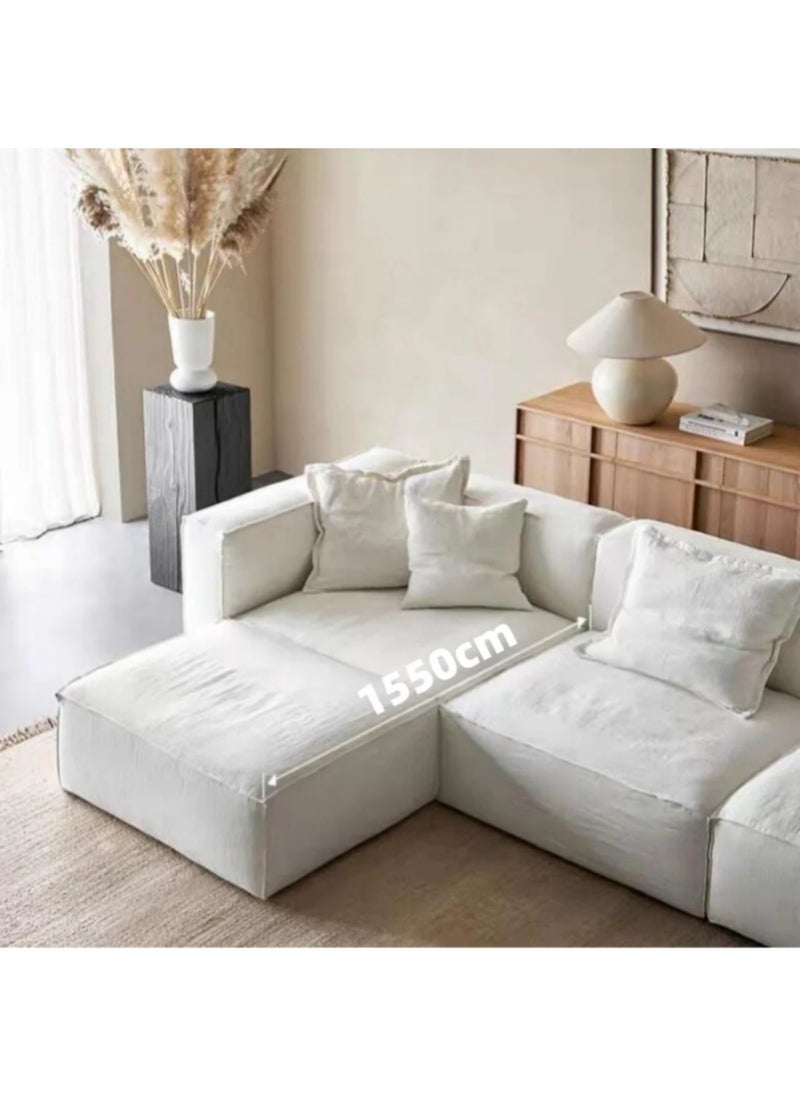 KARNAK - Nora Light Luxury L-Shape Linen Fabric Tofu Block Shaped Sofa with Pillow – Beige - Image 1