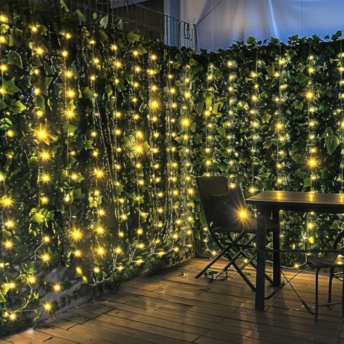 Comtelek Artificial Ivy Privacy Fence with Lights 118x39.4in Grass Wall Screen Fake Vines Balcony Fence Privacy Screen Cover, Faux Ivy Leaf Hedge Panels Wall Decoration - Image 1