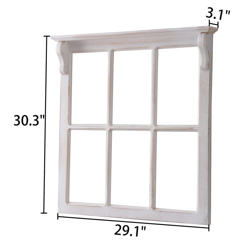 Sintosin Farmhouse Window Frames Wall Decor 29 X 30 Inch, Hanging Distressed White Rustic Rectangle Window Frame, Vintage Carved Wood Framed Wall Decor Living Room, Shabby Chic Home Decor - Image 2