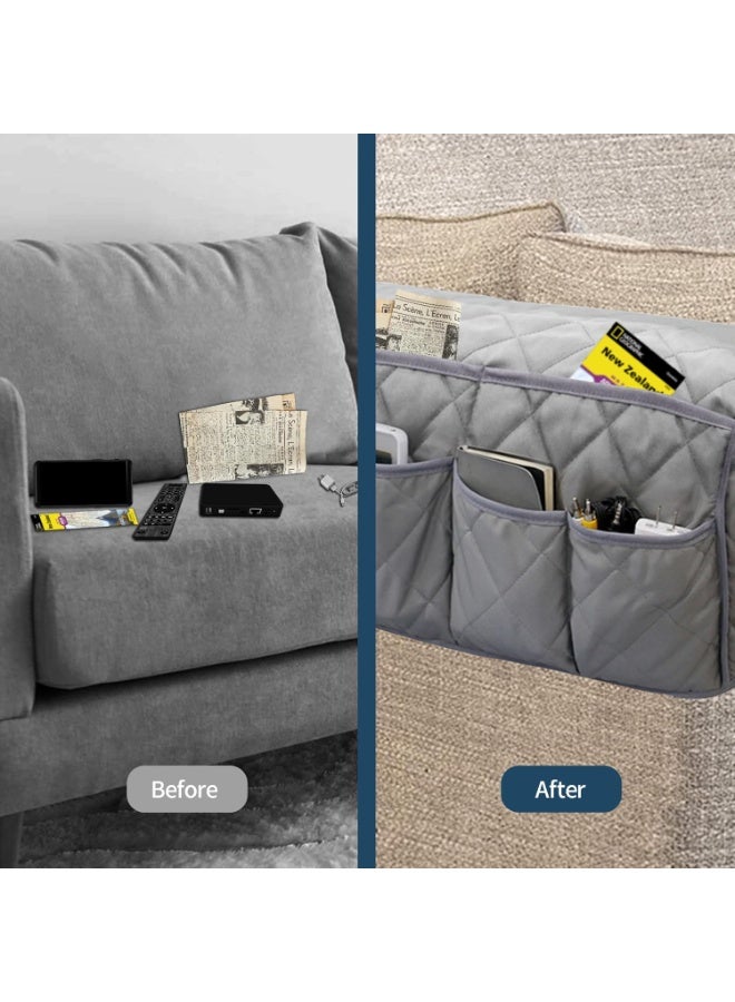 NANAO كرسي ذراع كادي، منظم مسند أريكة مقاوم للماء، منظم مقعد غير قابل للانزلاق، حامل جهاز التحكم عن بعد للمقعد المائل، كادي للمقعد المائل مع 14 جيب لتخزين جهاز التحكم عن بعد، الهاتف، المجلة (رمادي) - Image 4