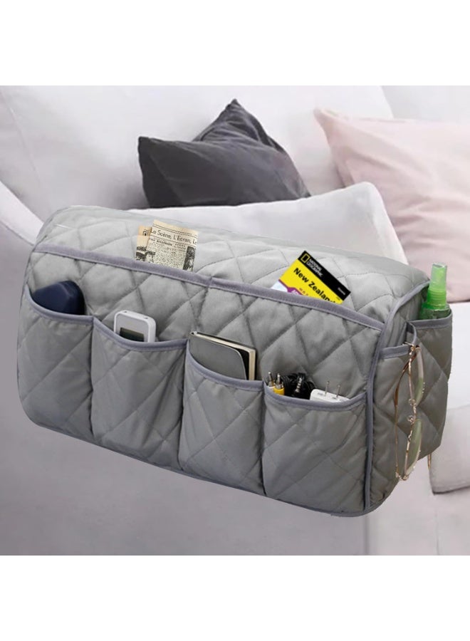 NANAO كرسي ذراع كادي، منظم مسند أريكة مقاوم للماء، منظم مقعد غير قابل للانزلاق، حامل جهاز التحكم عن بعد للمقعد المائل، كادي للمقعد المائل مع 14 جيب لتخزين جهاز التحكم عن بعد، الهاتف، المجلة (رمادي) - Image 1